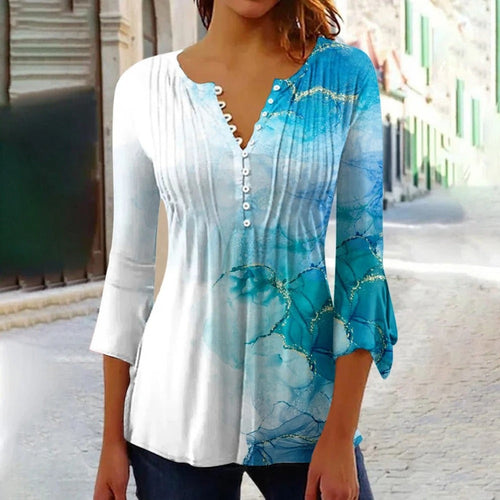 EB | Damen V-Ausschnitt T-Shirt mit Knopfverschluss