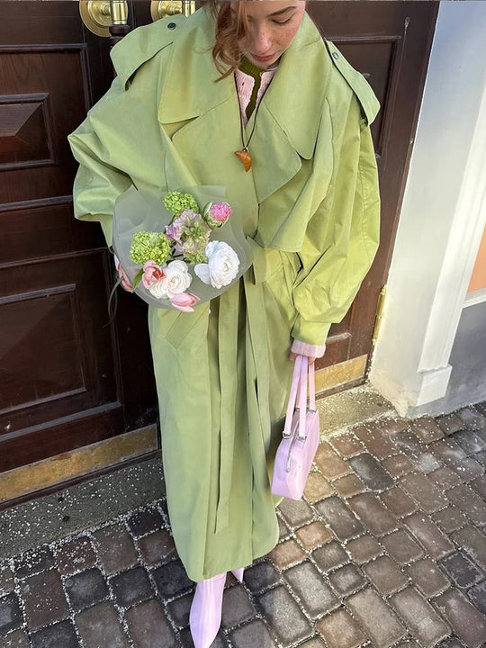 EB | Übergröße Grüner Damen Trenchcoat mit Gürtel