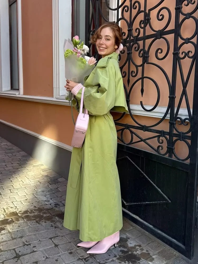 EB | Übergröße Grüner Damen Trenchcoat mit Gürtel