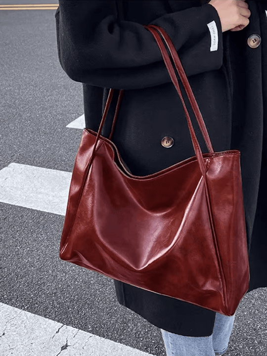EB | Große Damen Leder Schultertasche Handtasche Shopper Burgunderrot