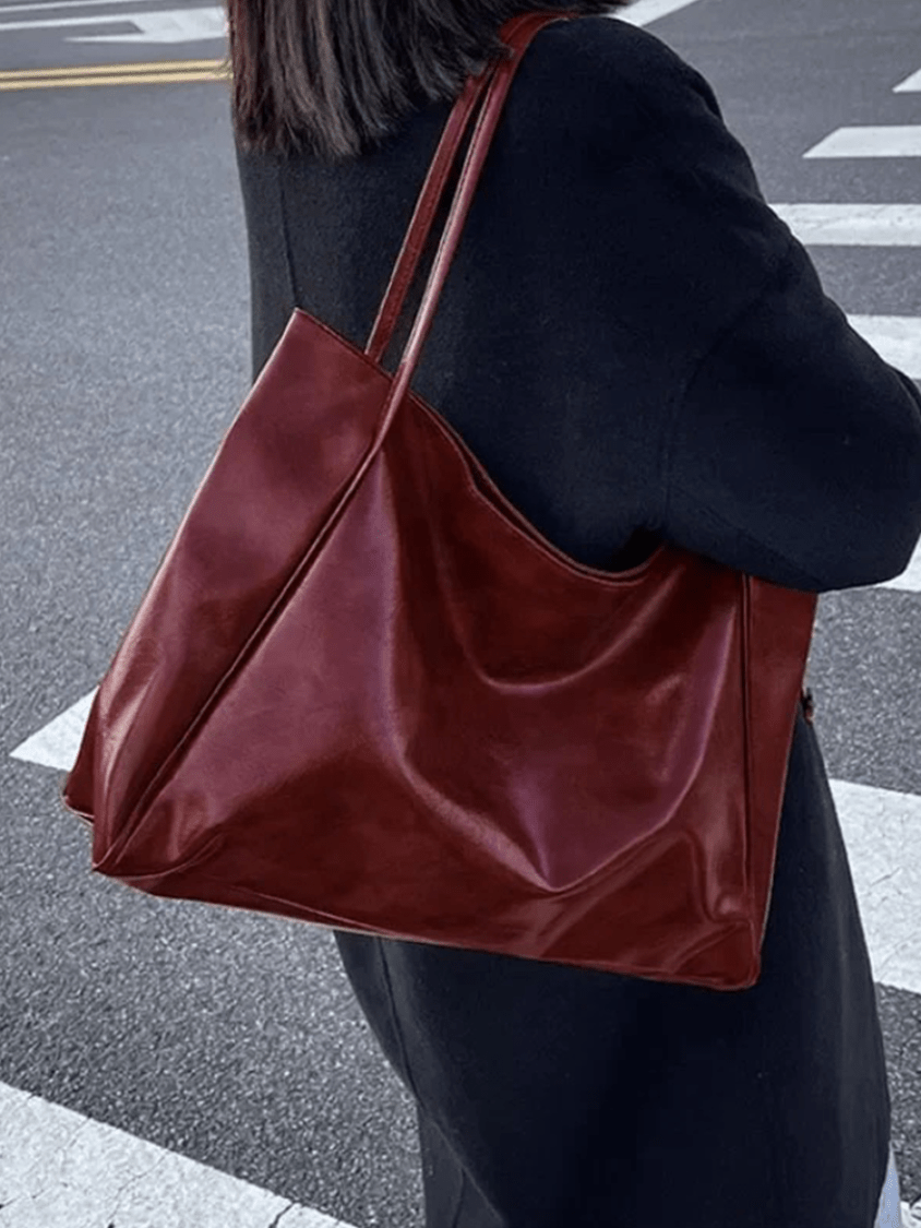 EB | Große Damen Leder Schultertasche Handtasche Shopper Burgunderrot