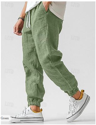 EB | Herren Cargohose Aus Leinen Luftige Sommerhose mit Hoher Taille