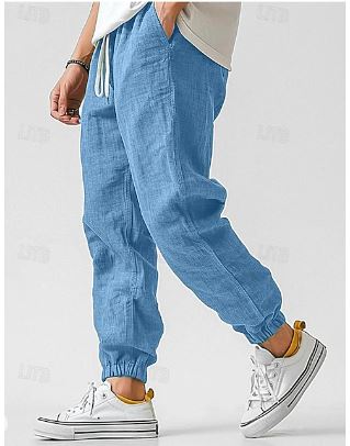 EB | Herren Cargohose Aus Leinen Luftige Sommerhose mit Hoher Taille
