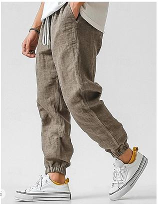 EB | Herren Cargohose Aus Leinen Luftige Sommerhose mit Hoher Taille