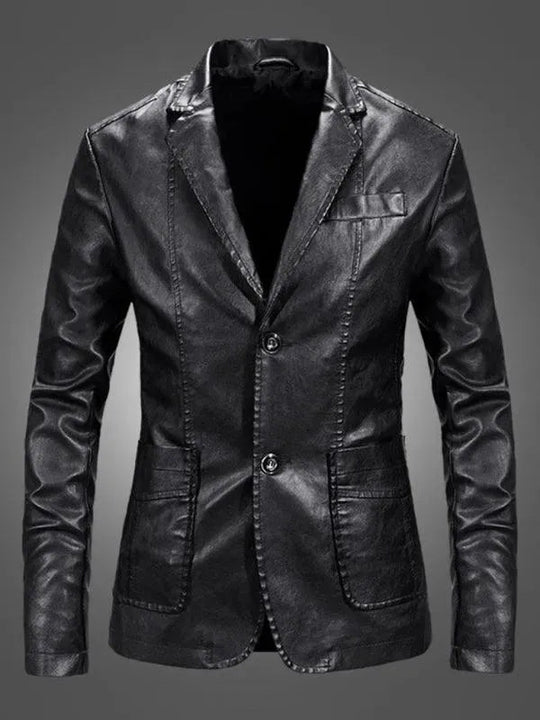 EB | Herren Blazer - Lässiger Leder Slim Fit Blazer