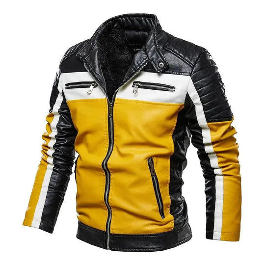 EB | Herren PU-Leder Patchwork Bikerjacke