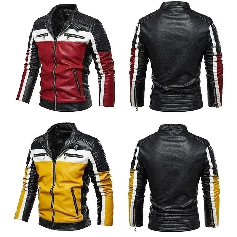 EB | Herren PU-Leder Patchwork Bikerjacke