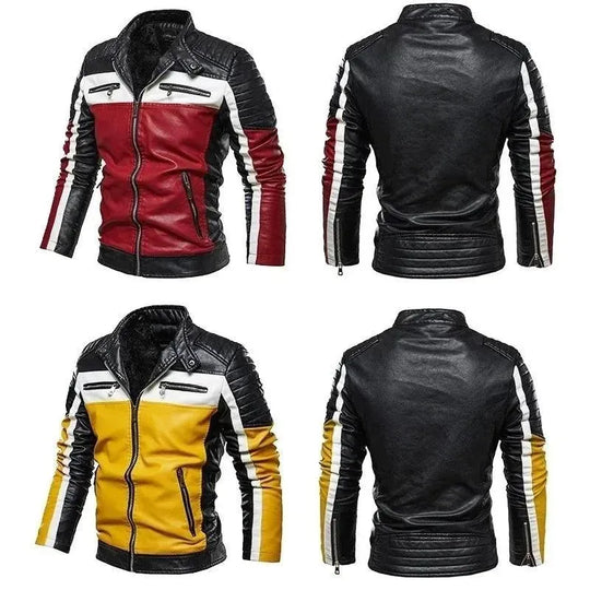 EB | Herren PU-Leder Patchwork Bikerjacke