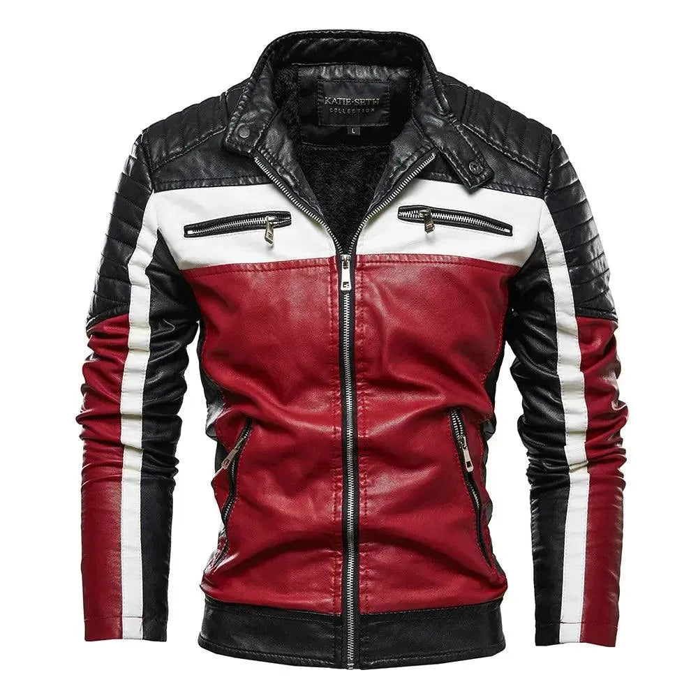 EB | Herren PU-Leder Patchwork Bikerjacke