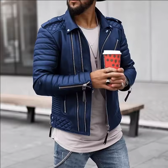 EB | Herren zeitloses Kunstlederjacke mit Reißverschluss