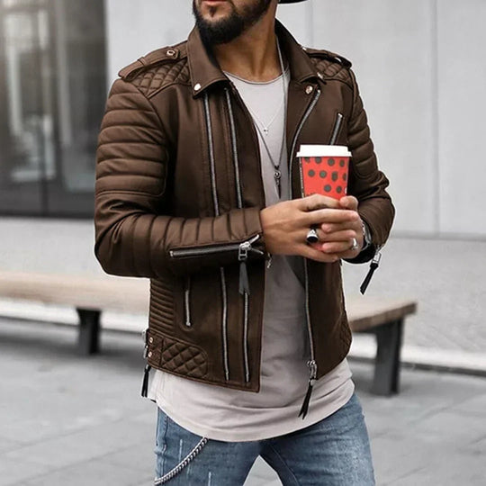 EB | Herren zeitloses Kunstlederjacke mit Reißverschluss