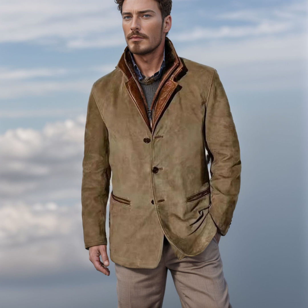 EB | Herren Wildlederjacke mit Lederbesatz - Reverskragen-Design