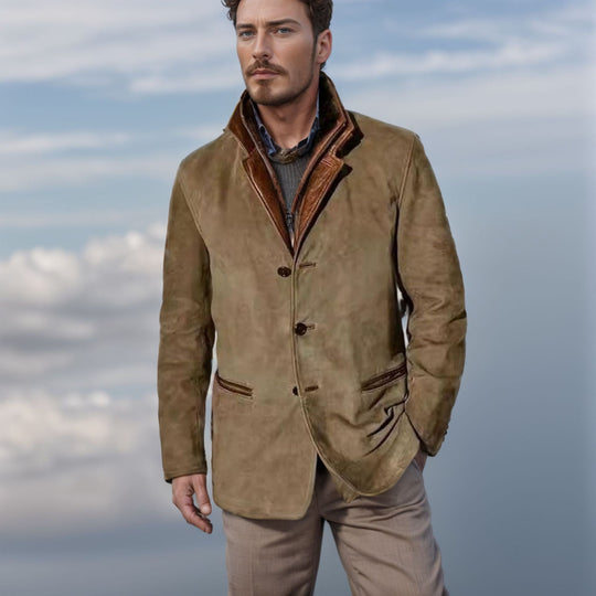 EB | Herren Wildlederjacke mit Lederbesatz - Reverskragen-Design