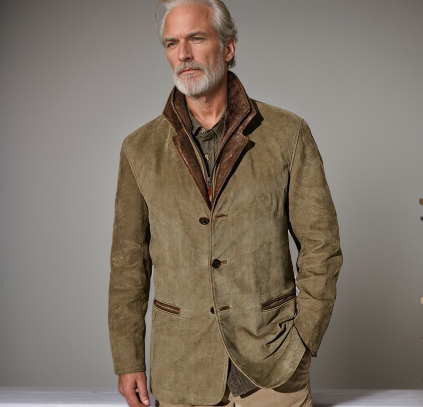 EB | Herren Wildlederjacke mit Lederbesatz - Reverskragen-Design