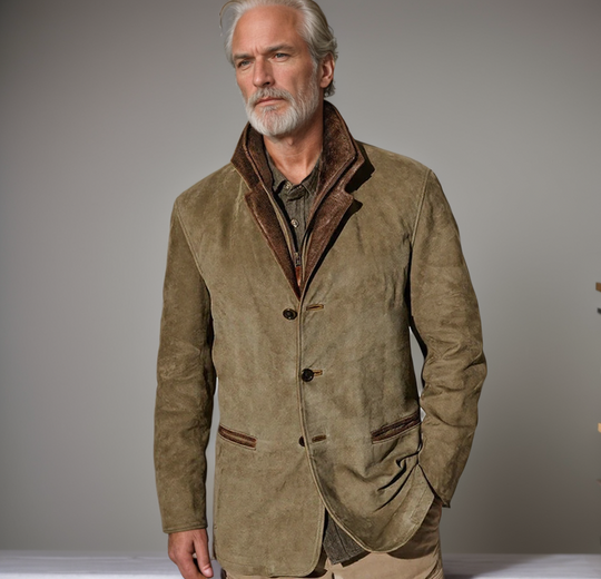 EB | Herren Wildlederjacke mit Lederbesatz - Reverskragen-Design