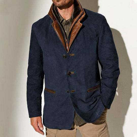 EB | Herren Wildlederjacke mit Lederbesatz - Reverskragen-Design