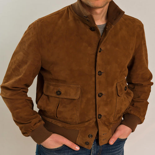 EB | Herren Slim Suede Jacke mit Stehkragen und Klapptaschen