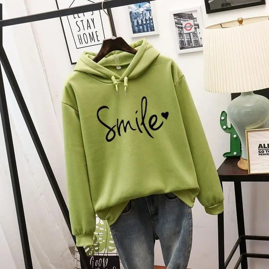 EB | Lässig Geschnittener Smile Kapuzenpulli für Frauen