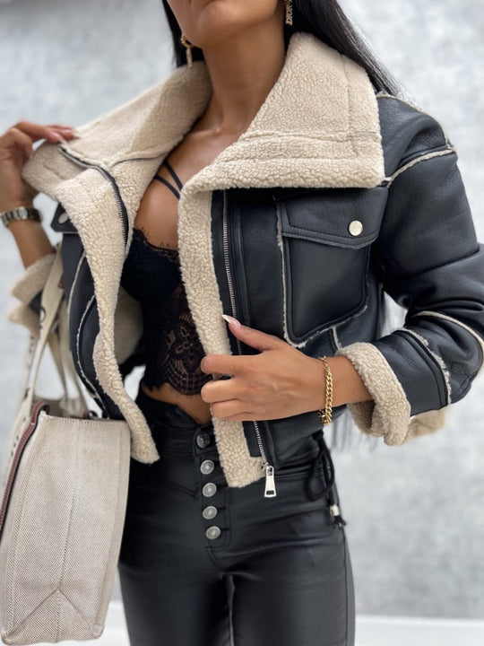 EB | Motorradjacke mit Revers und Sherpa-Futter