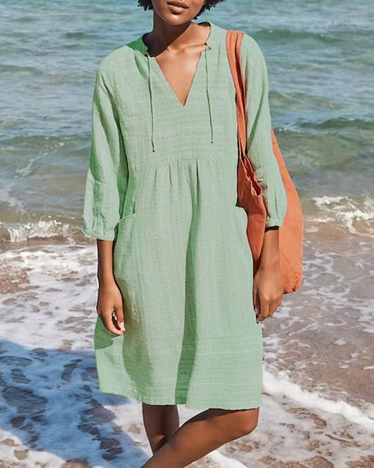 EB | Entspanntes Boho-Hemdkleid mit V-Ausschnitt für Damen