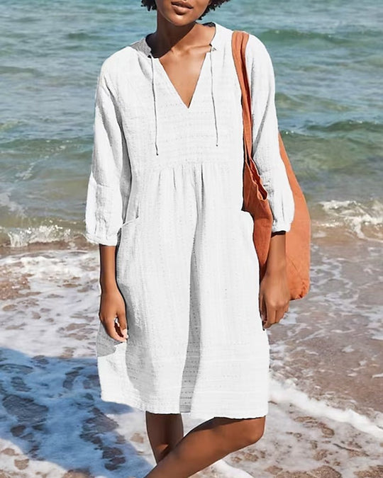 EB | Entspanntes Boho-Hemdkleid mit V-Ausschnitt für Damen