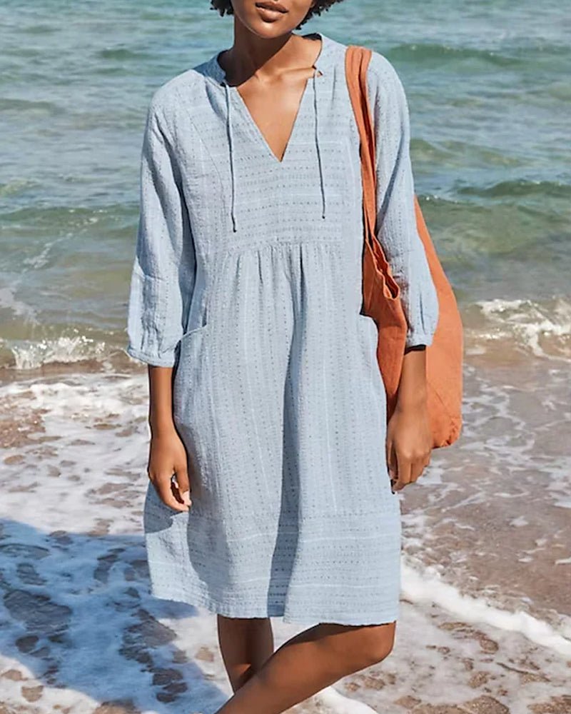 EB | Entspanntes Boho-Hemdkleid mit V-Ausschnitt für Damen