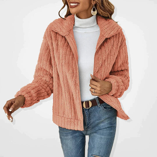 EB | mantel - Relaxed fit - Plüschgerippte Struktur - Reißverschluss - Hoher Kragen casual Stil