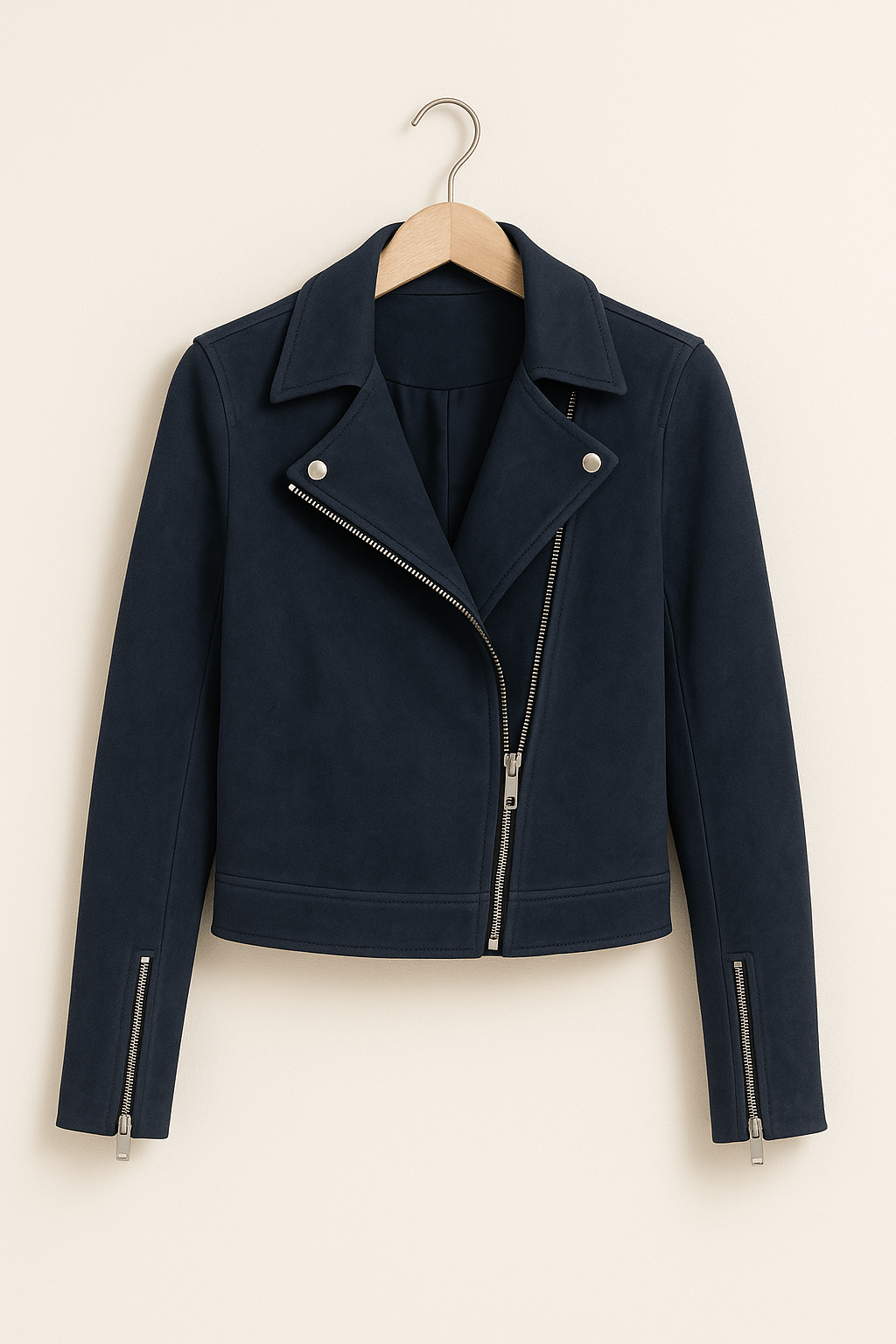 EB | Bikerjacke Aus Wildlederimitat Stylische Übergangsjacke mit Reißverschlussdetails
