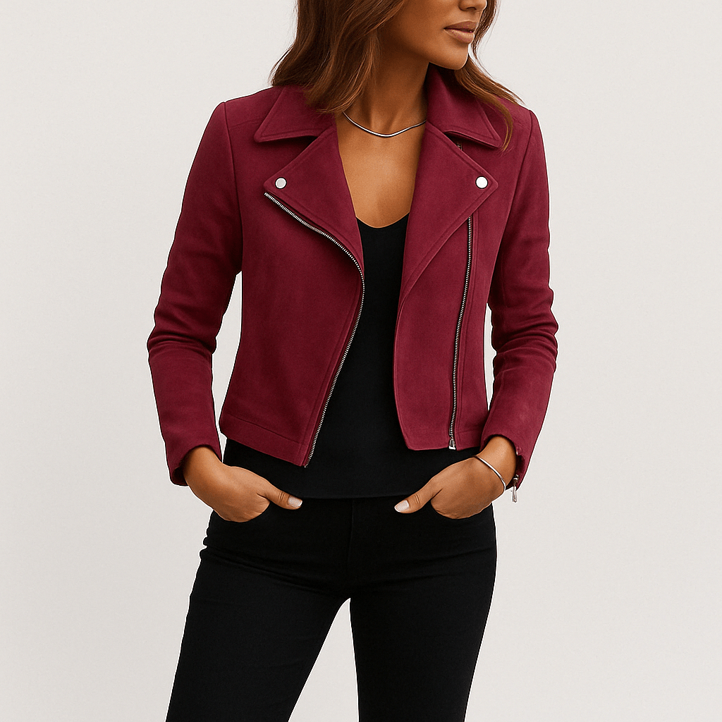 EB | Bikerjacke Aus Wildlederimitat Stylische Übergangsjacke mit Reißverschlussdetails