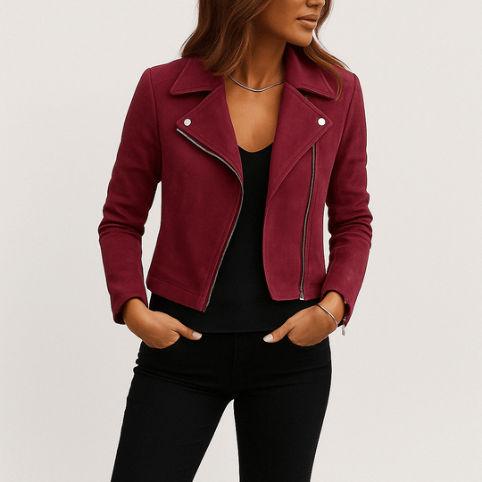 EB | Bikerjacke Aus Wildlederimitat Stylische Übergangsjacke mit Reißverschlussdetails
