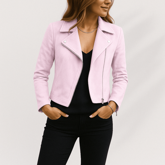 EB | Bikerjacke Aus Wildlederimitat Stylische Übergangsjacke mit Reißverschlussdetails