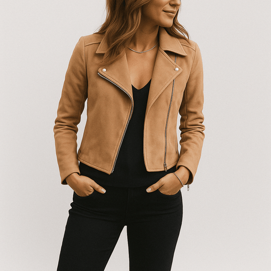 EB | Bikerjacke Aus Wildlederimitat Stylische Übergangsjacke mit Reißverschlussdetails