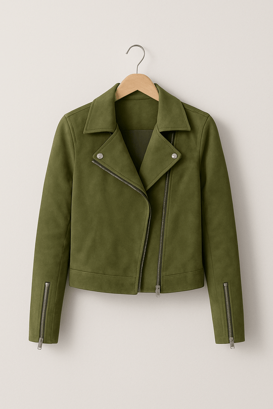 EB | Bikerjacke Aus Wildlederimitat Stylische Übergangsjacke mit Reißverschlussdetails