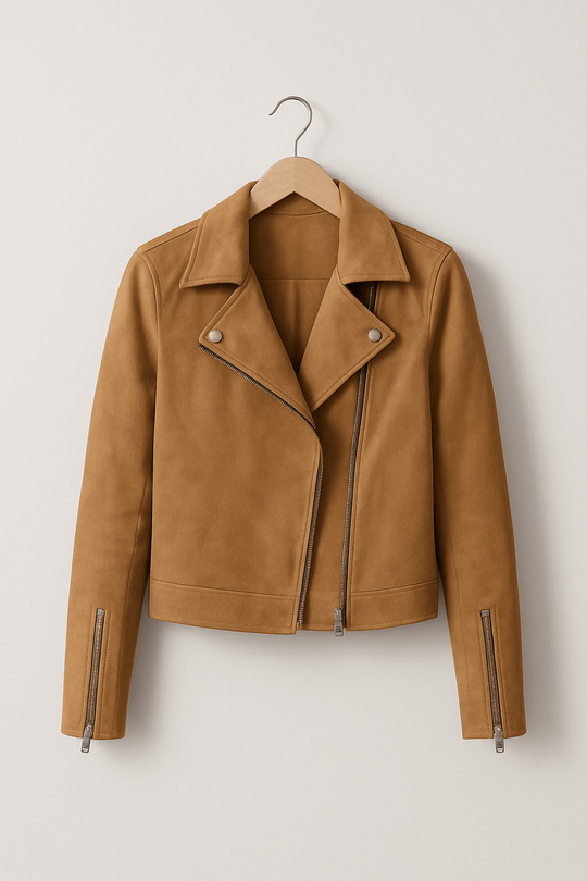 EB | Bikerjacke Aus Wildlederimitat Stylische Übergangsjacke mit Reißverschlussdetails