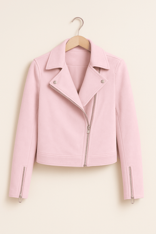 EB | Bikerjacke Aus Wildlederimitat Stylische Übergangsjacke mit Reißverschlussdetails