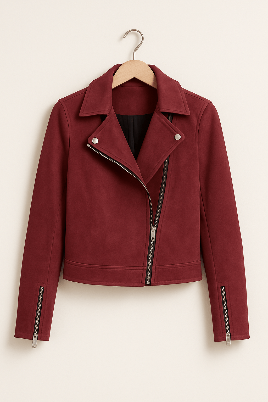 EB | Bikerjacke Aus Wildlederimitat Stylische Übergangsjacke mit Reißverschlussdetails