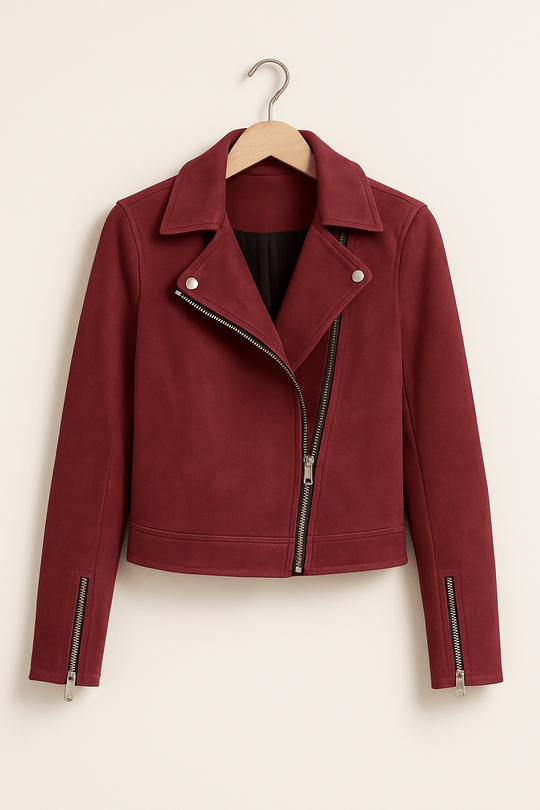 EB | Bikerjacke Aus Wildlederimitat Stylische Übergangsjacke mit Reißverschlussdetails