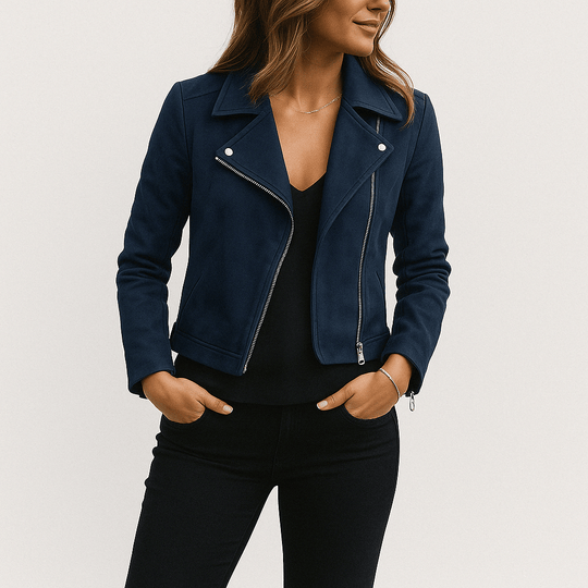 EB | Bikerjacke Aus Wildlederimitat Stylische Übergangsjacke mit Reißverschlussdetails