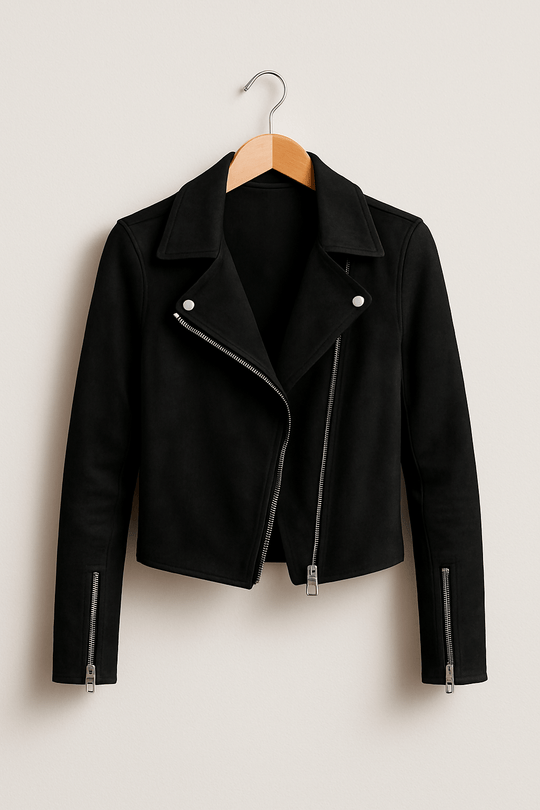 EB | Bikerjacke Aus Wildlederimitat Stylische Übergangsjacke mit Reißverschlussdetails