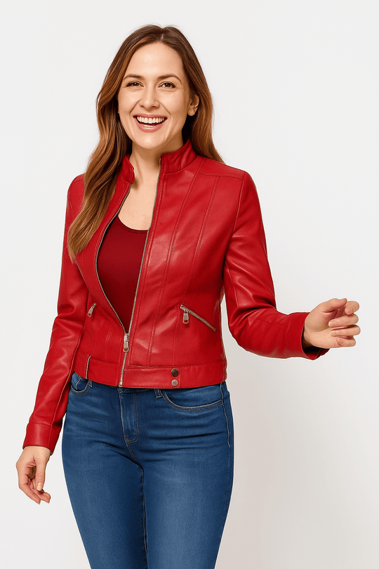 EB | Jacke Im Biker Stil Kurzjacke mit Reißverschluss und Stehkragen