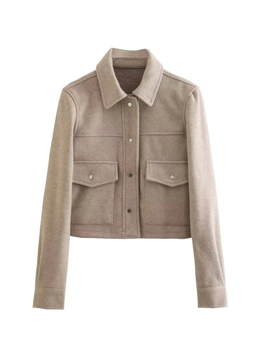 EB | Kurzjacke - Wollmischung - Maßgeschneiderte Passform - Utility-Stil - Knopfverschluss