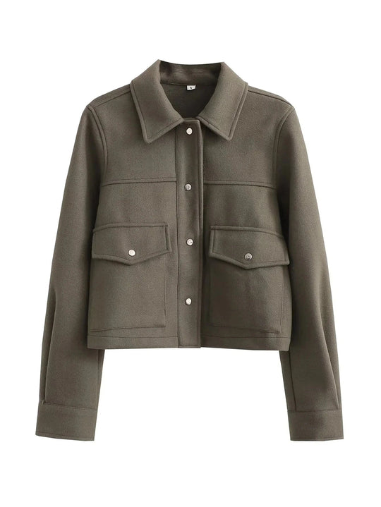 EB | Kurzjacke - Wollmischung - Maßgeschneiderte Passform - Utility-Stil - Knopfverschluss