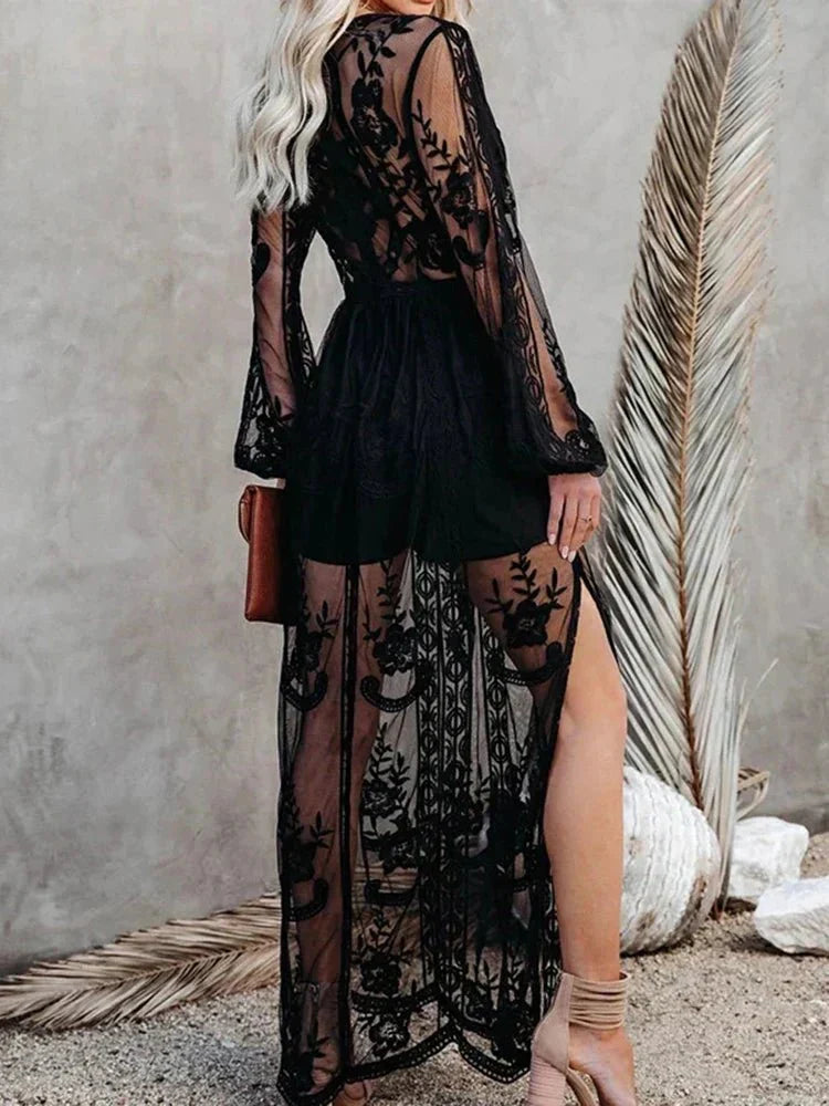 EB | Elegantes und Fließendes Boho Spitzen-Maxikleid für Damen
