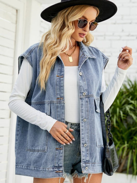 EB | Neues Denim-Weste Sommermode-Trend Denim Ärmellose Weste