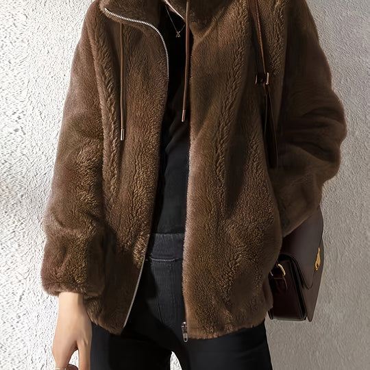 EB | Lässige Warme Teddy-Jacke mit Kordelzug und Reißverschluss