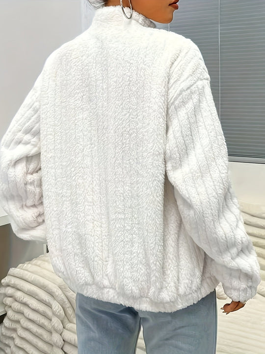 EB | Reißverschluss Teddyjacke mit Rippungen und Langen Ärmeln