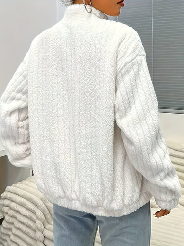 EB | Reißverschluss Teddyjacke mit Rippungen und Langen Ärmeln