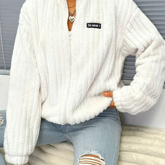 EB | Reißverschluss Teddyjacke mit Rippungen und Langen Ärmeln