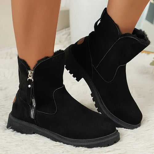 EB | Damen Plüschgefütterte Stiefel mit Seitenreißverschluss – Gemütliche Winterkurzstiefel