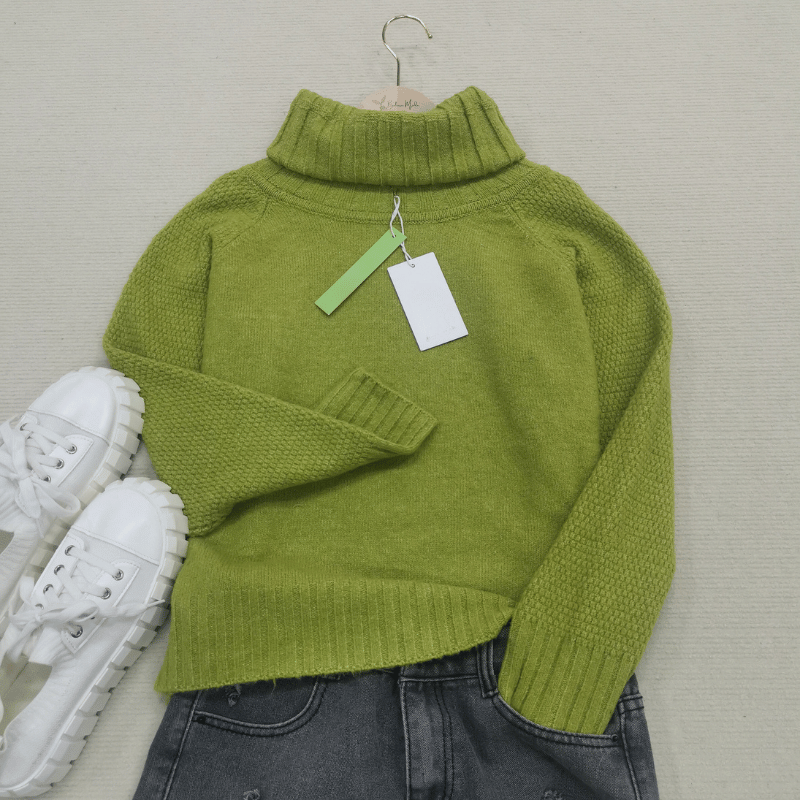 EB | Übergroßer Strickrollkragenpullover In Grasgrün